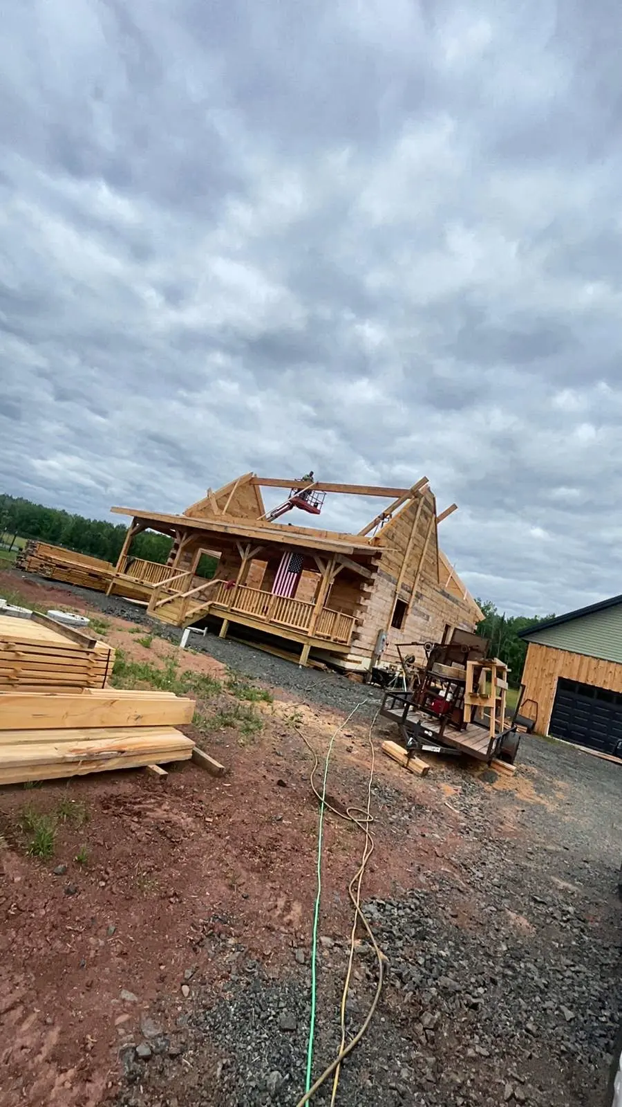 Crew framing a cabin roof